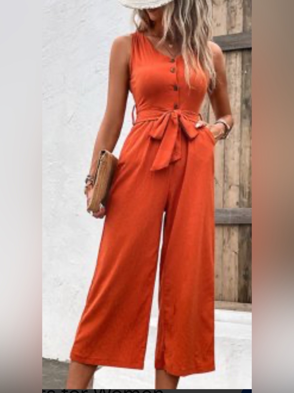 Privacy Please Sleeveless Tie-Waist Wide-Leg Jumpsuit - Orange